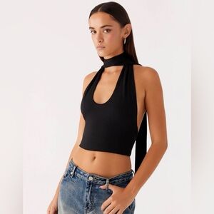 Peppermayo Black Halter Neck Crop Top Open Back